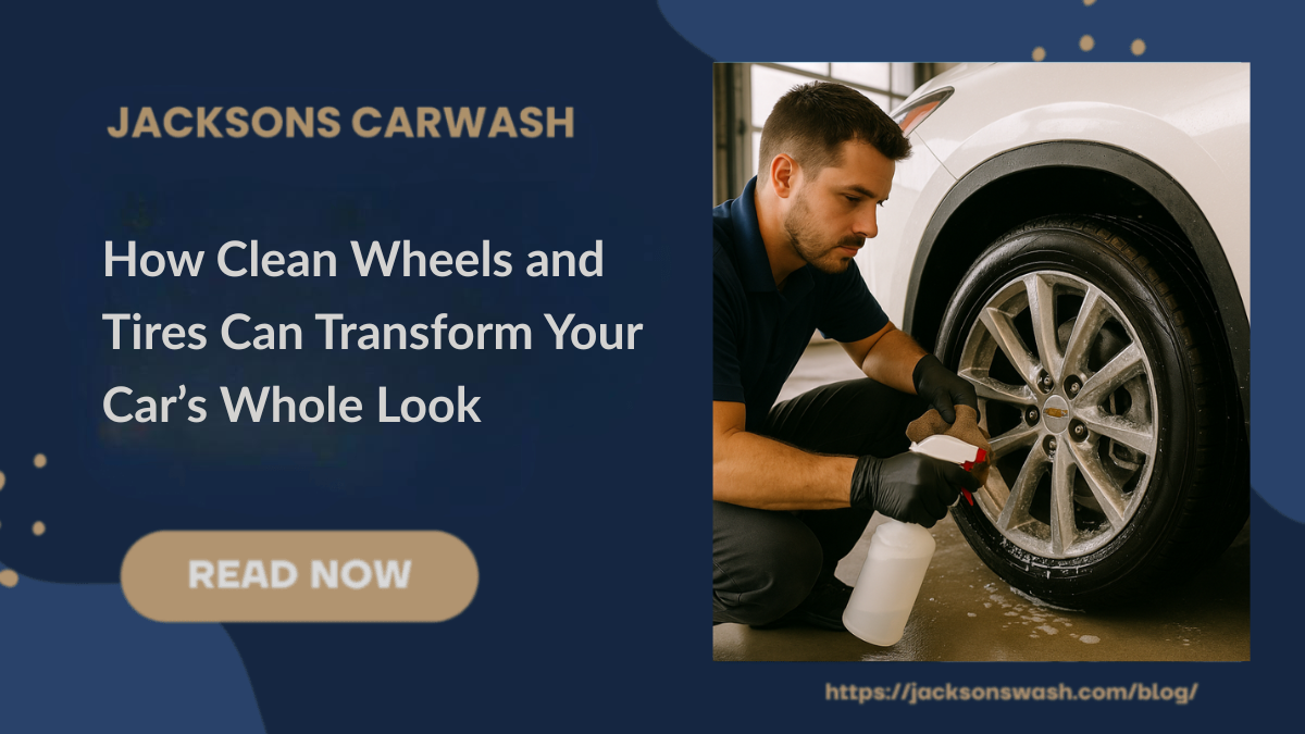 A person cleaning a car tire